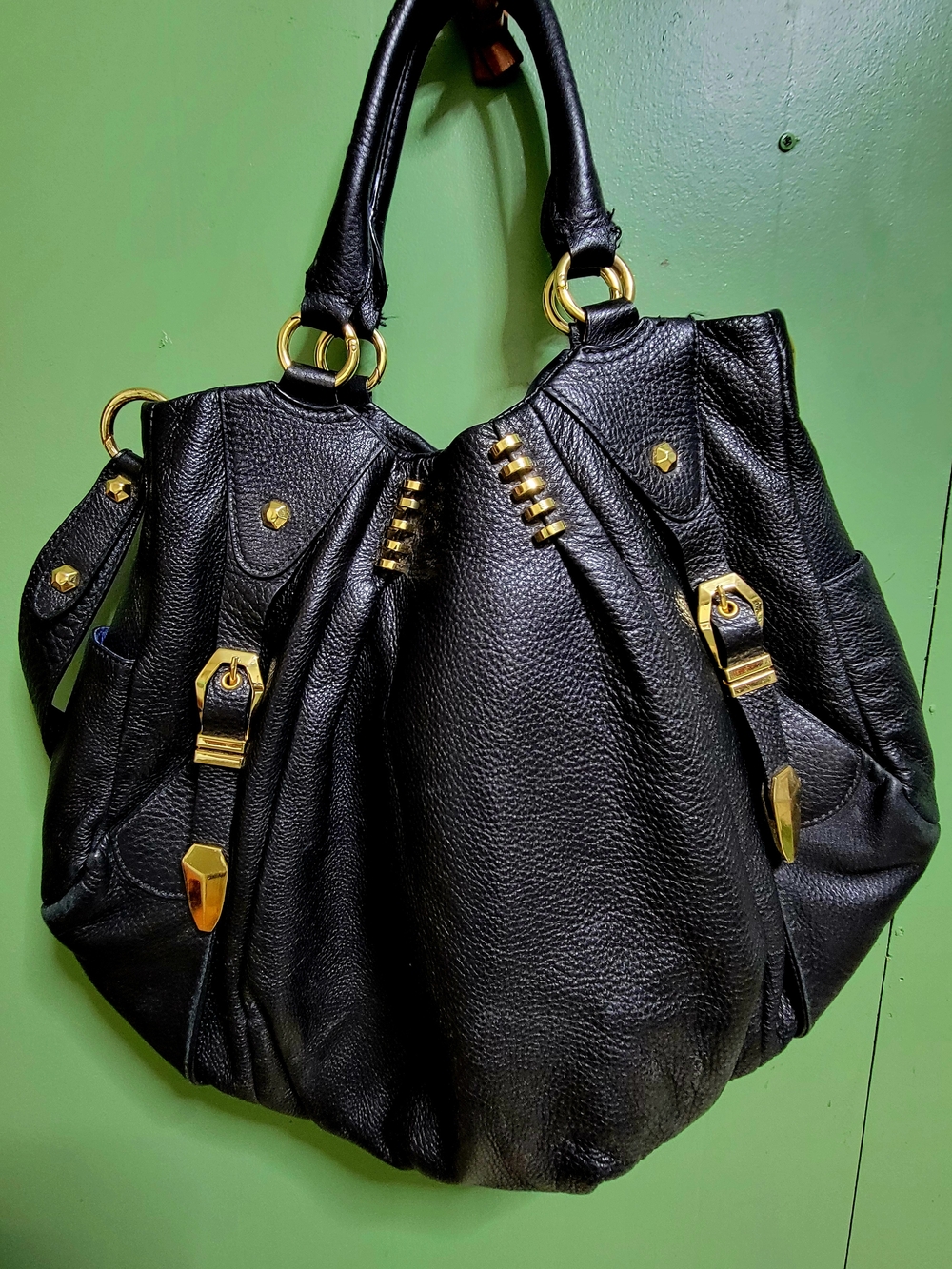 orYANY Black Leather Hobo with Gold-Tone Accents